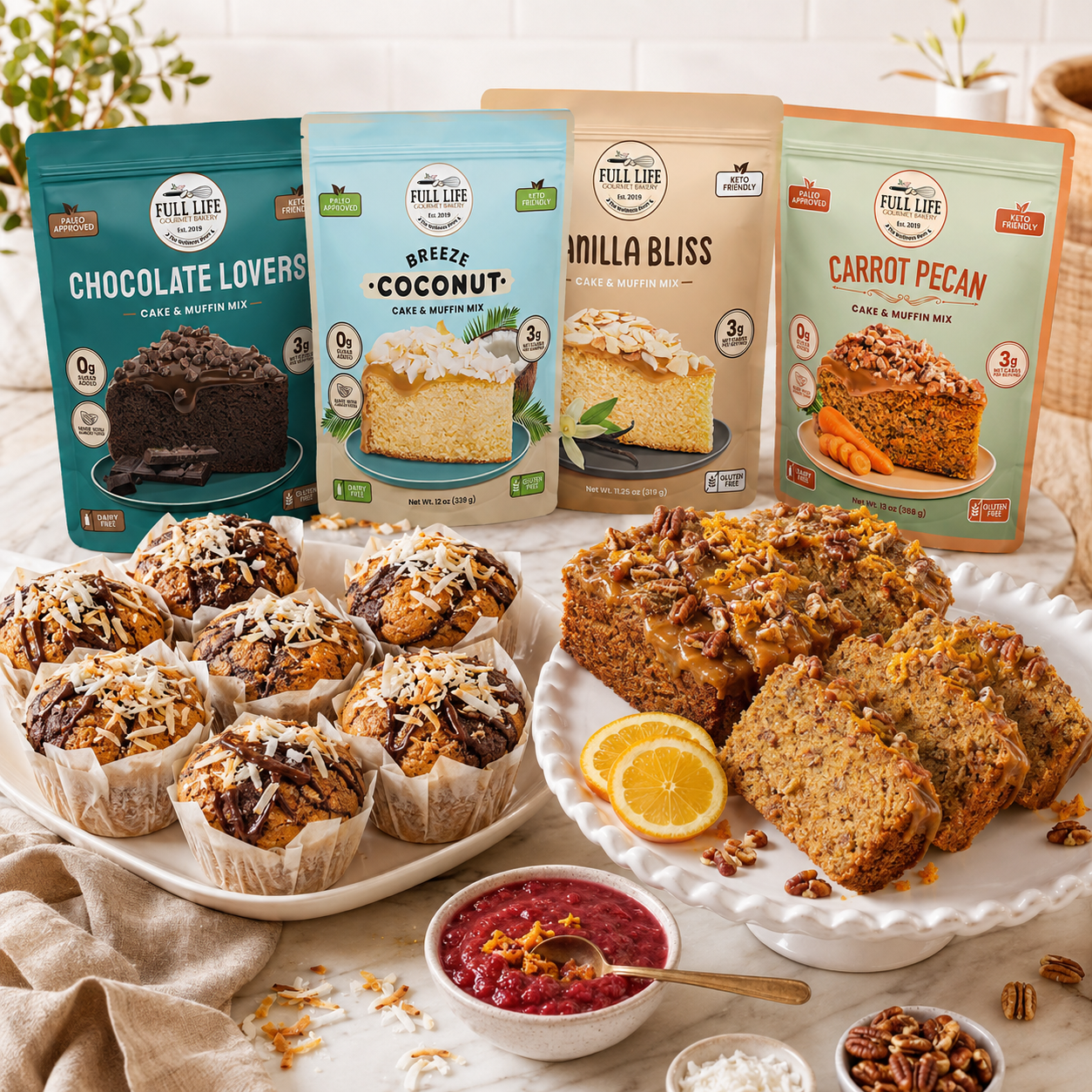 The Full Life 4-Kit Baking Studio: Chocolate-Coconut Muffins and Vanilla-Carrot Tea Cakes