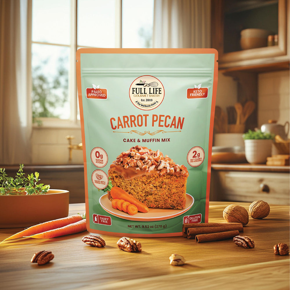 
                  
                    Carrot Pecan Cake & Muffin Mix – Cake - Gluten-Free, Dairy-Free, Sugar-Free – Full Life Gourmet Bakery
                  
                