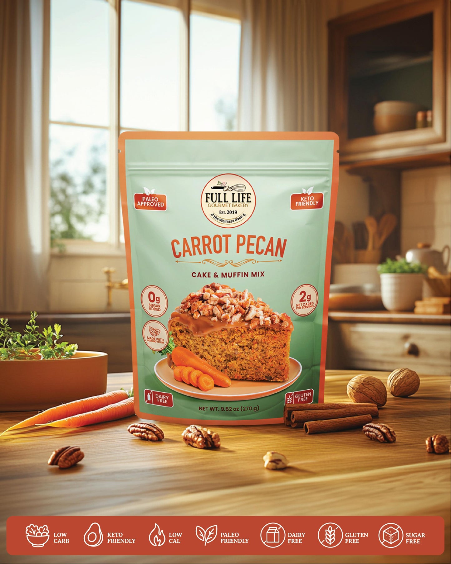 
                  
                    Carrot Pecan Cake & Muffin Mix – Cake - Gluten-Free, Dairy-Free, Sugar-Free – Full Life Gourmet Bakery
                  
                