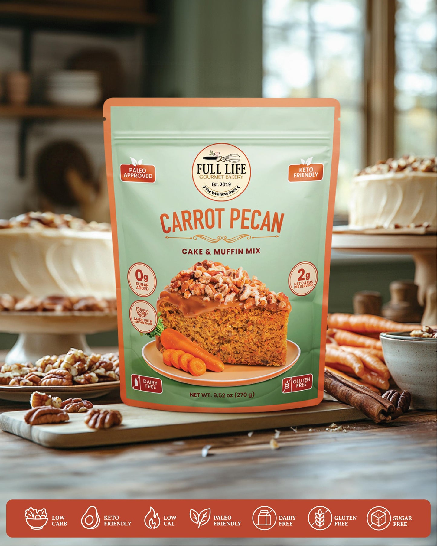 Carrot Pecan Cake & Muffin Mix – Cake - Gluten-Free, Dairy-Free, Sugar-Free – Full Life Gourmet Bakery