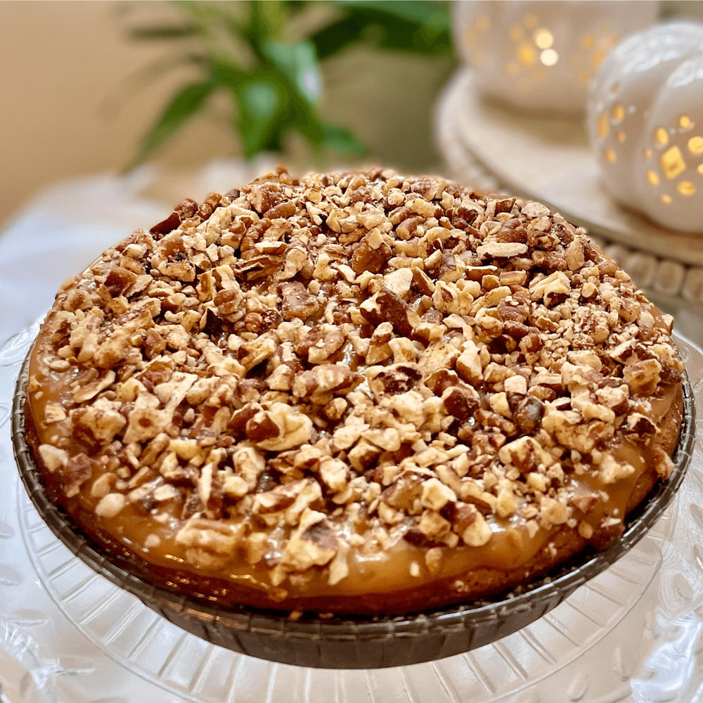 
            
                Load image into Gallery viewer, Healthy Carrot Pecan cake, dairy, gluten and sugar-free, topped with caramel and toasted pecans, a guilt-free indulgence. Full Life Gourmet Bakery
            
        