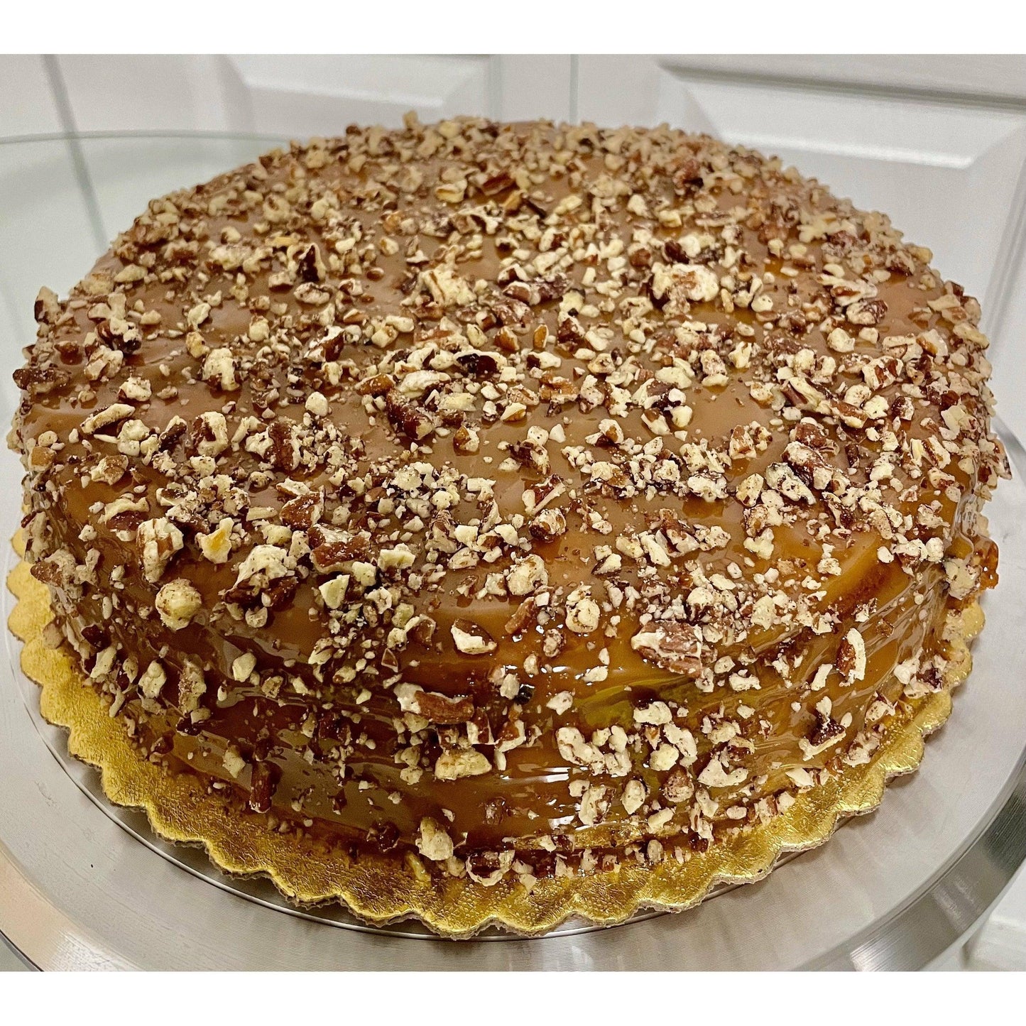 
                  
                    Healthy Carrot Pecan cake, dairy, gluten and sugar-free, topped with caramel and toasted pecans, a guilt-free indulgence. Full Life Gourmet Bakery
                  
                