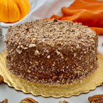 Gluten-Free, Dairy-Free and Sugar-Free Pumpkin Cinnamon cake with caramel topping, perfect for health-conscious dessert lovers. Full Life Gourmet Bakery