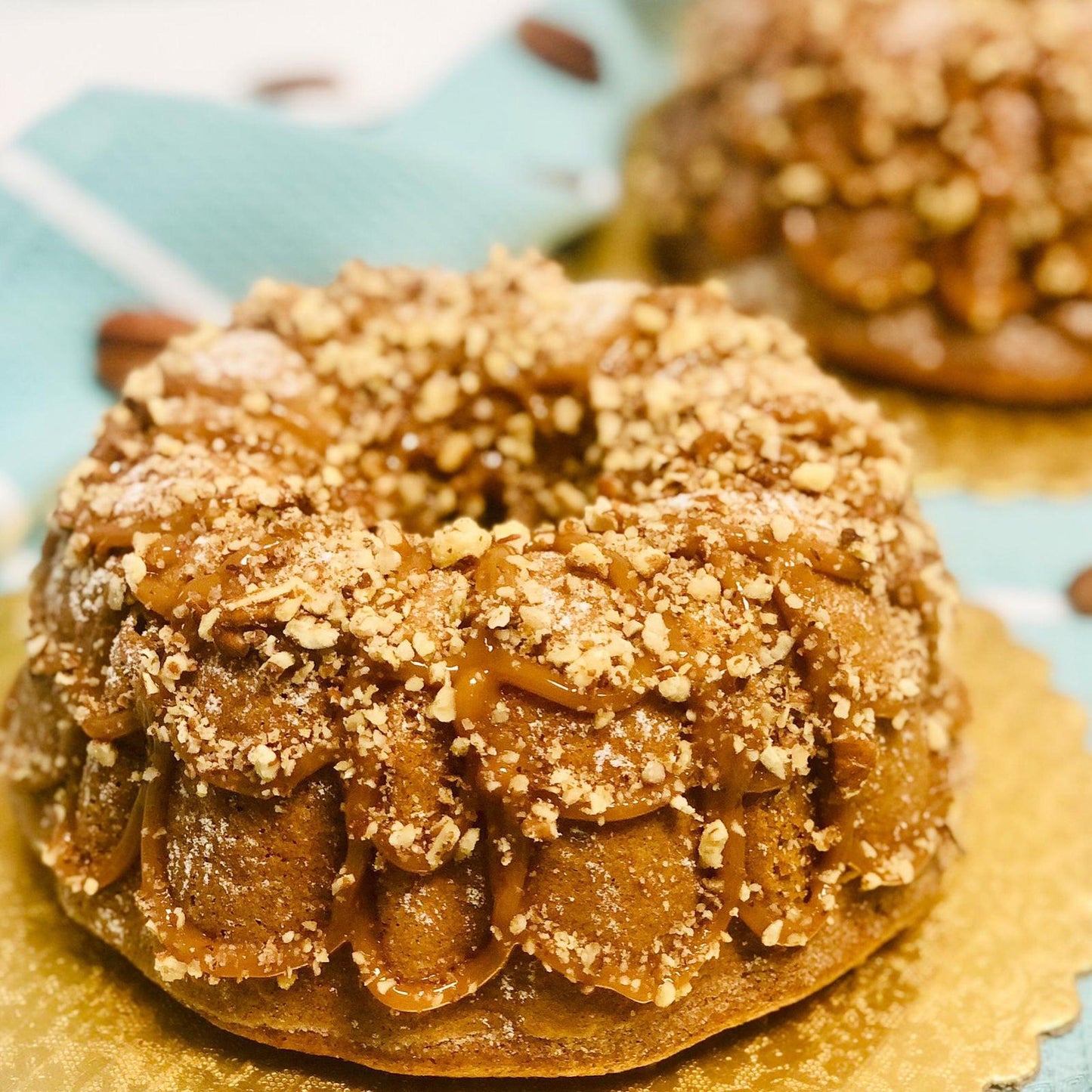 
                  
                    Gluten-Free, Dairy-Free and Sugar-Free Pumpkin Cinnamon cake with caramel topping, perfect for health-conscious dessert lovers. Full Life Gourmet Bakery
                  
                