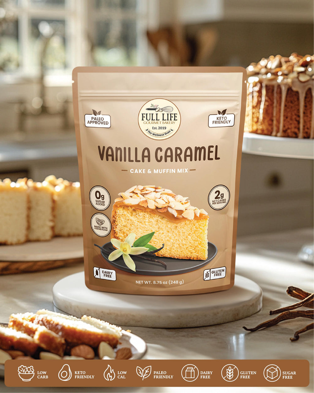 Vanilla Caramel Cake & Muffin Mix – Cake - Gluten-Free, Dairy-Free, Sugar-Free – Full Life Gourmet Bakery